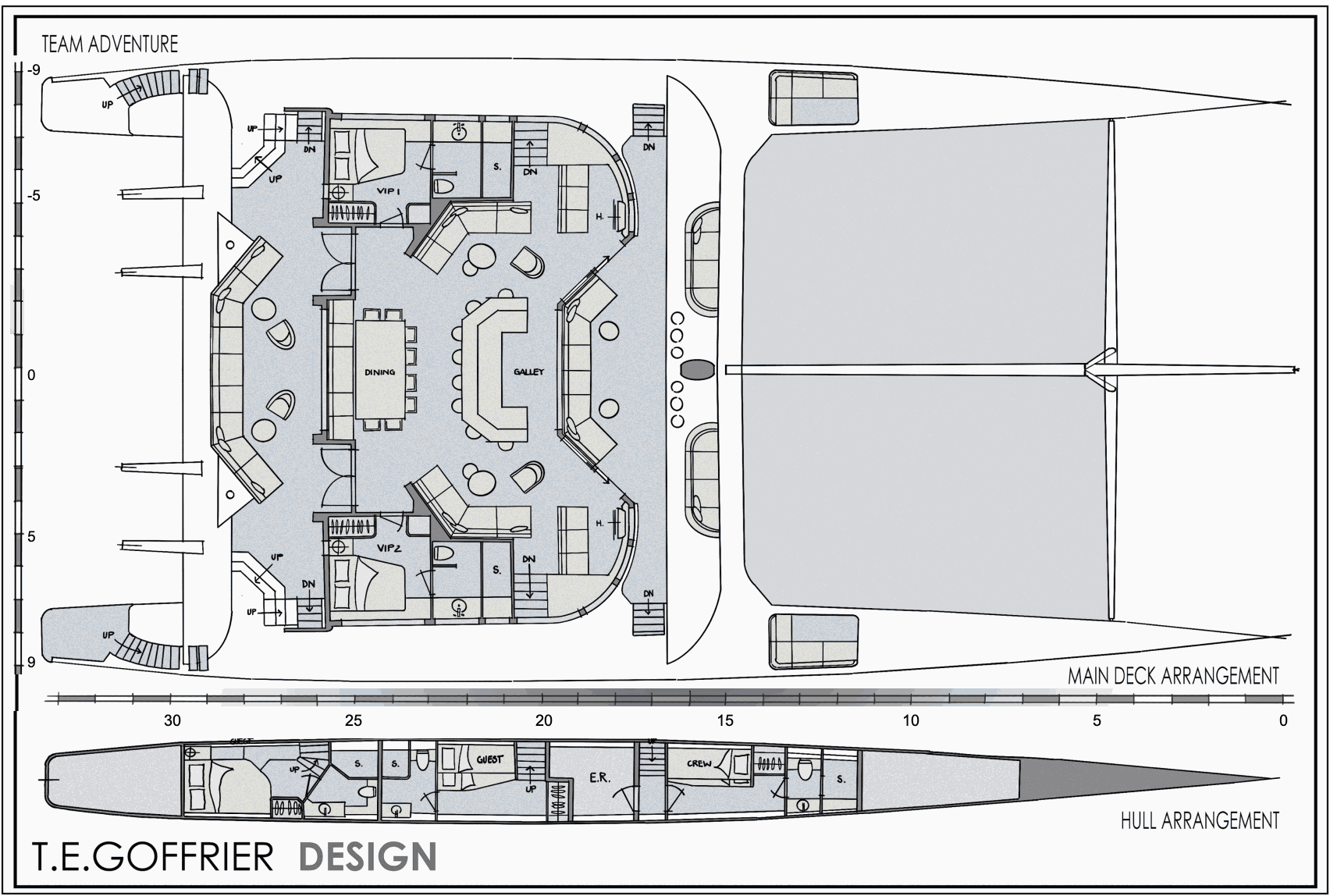 Main deck and hull arrangement