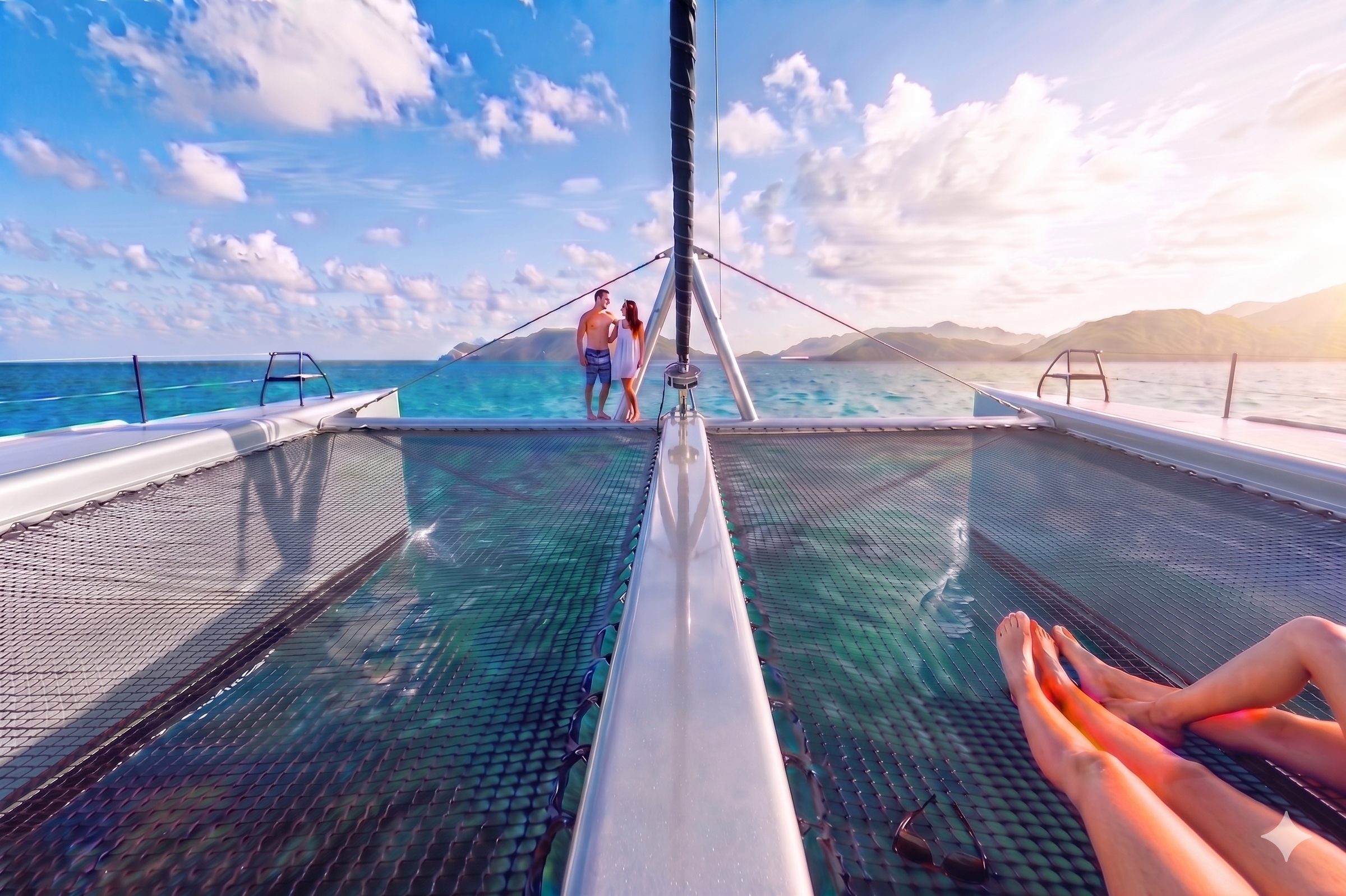 Arriving at a remote anchorage from the trampoline